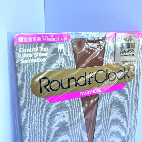 Round The Clock Pantyhose Control Top Ultra Sheer B Bare Beige Style 147 - Picture 3 of 3
